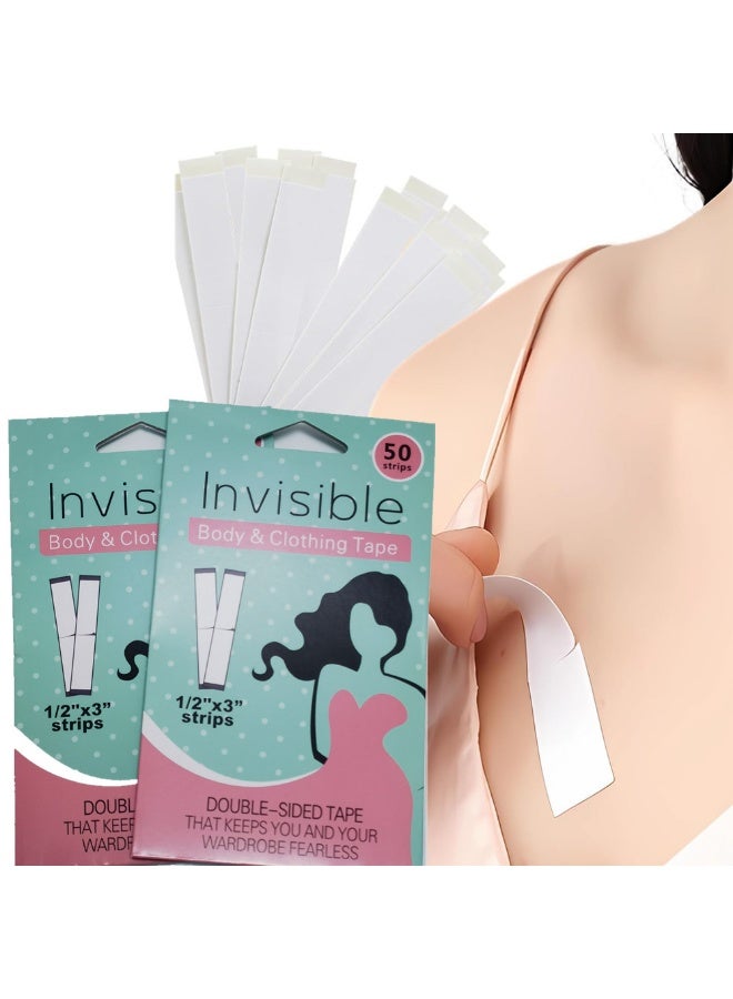 100PCS Double Sided Tape for Clothes Body Strength Tape Adhesive on Skin and Fabrics Clear Tape for All Skin Tones and Fabrics - Image 2